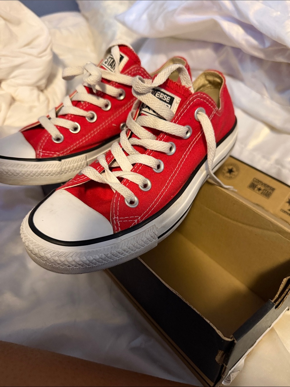 Converse Kids Low Top Sneakers in Red and White